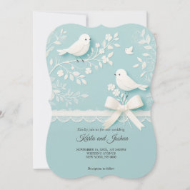 Blek Teal with Romantic Snöre & Birds Bröllop Invi