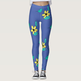 Blek Turkos Löv Gult Flower Sketch Leggings