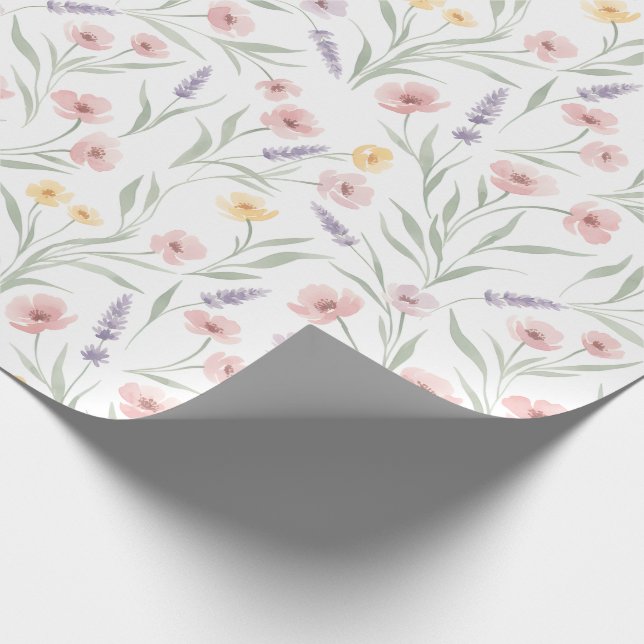 Bleka blommor i akvarellstil rosa lila gul presentpapper (Hörn)