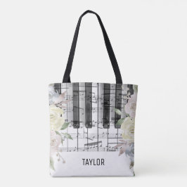bleka blommor musiknoter piano tygkasse
