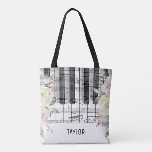 bleka blommor musiknoter piano tygkasse