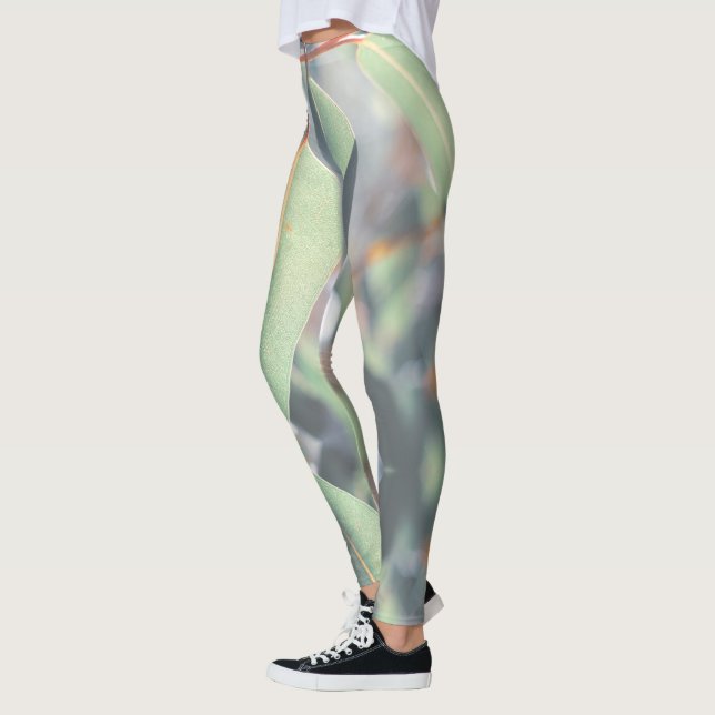 Bleka Gröna Eukalyptus Trädblad Leggings (Vänster)