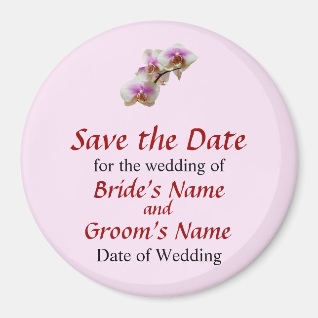 Bleka Magenta och Vita Orkidéer Spara Datumet Magnet (Framsidan)