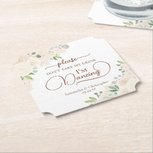 Bleka Persikor Blommor Ta Inte Min Dryck Bröllop Underlägg Papper