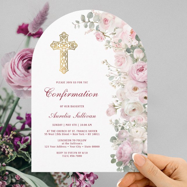 Bleka rosa blommor välkomstbåge bekräftelse inbjudningar (Skapare uppladdad)