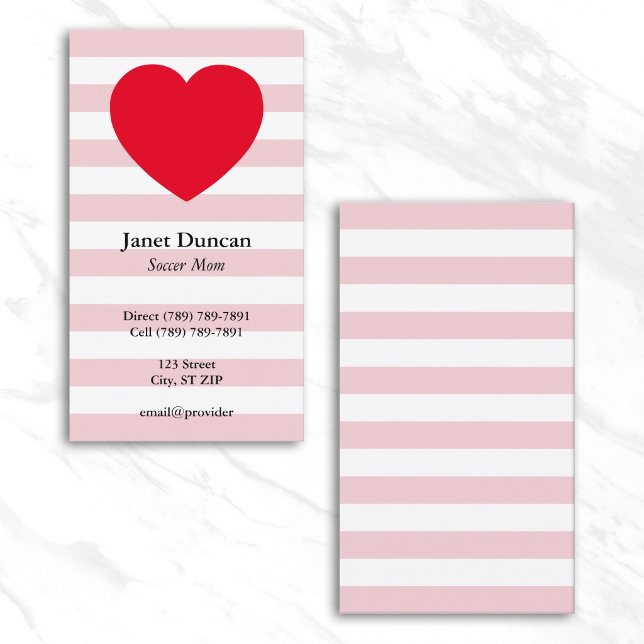 Bleka rosa och vita horisontella ränder röda hjärt (Pale Pink and White Horizontal Stripes Red Heart Calling Card)