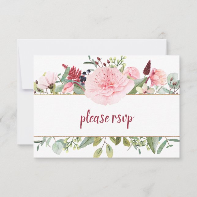 Bleka Rosa Pionbuskar Grönska RSVP OSA Kort (Framsida)