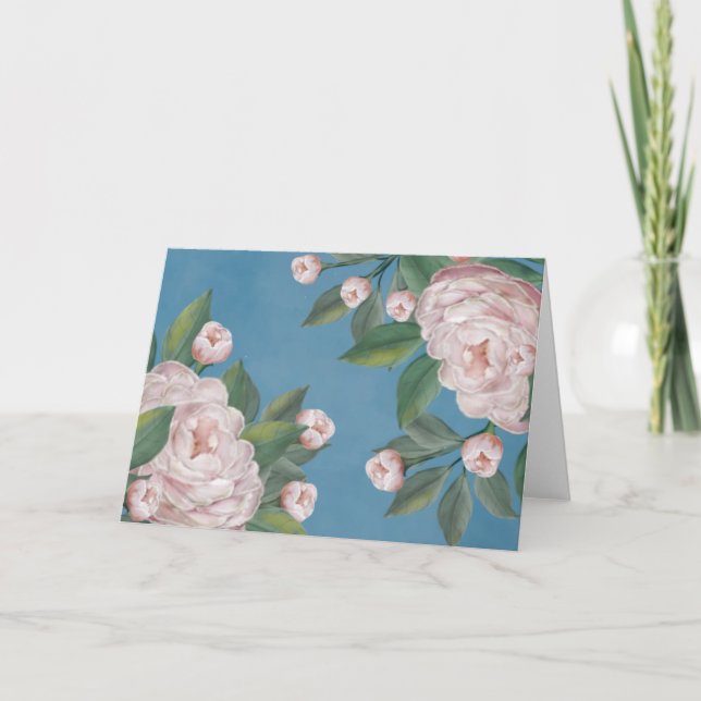 Bleka rosa rosor med marinblå bakgrund  kort (Framsida)