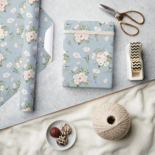 Bleka Rosa Rosor På Blått  Presentpapper