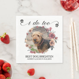 Bleka rosor rama hund foto bröllop pappersservett