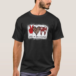 Blekad Fred Kärlek Tandläkare Leopard Hjärtan Jul T Shirt
