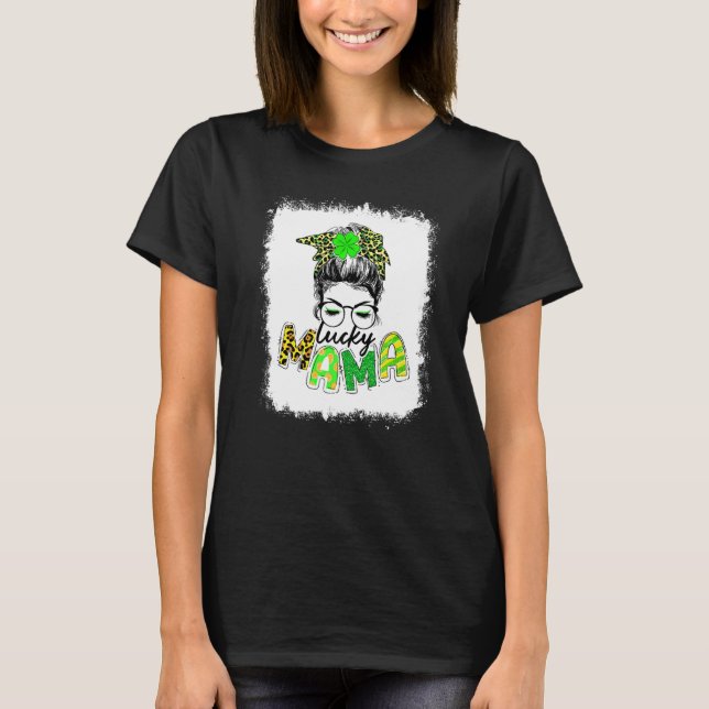 Blekad Lucky Mama Rödig Toflig Shamrock St Patrick T Shirt (Framsida)