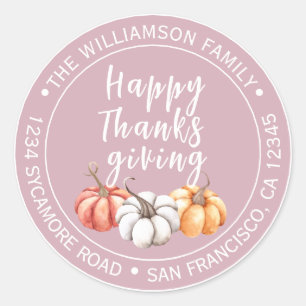 Blekad Mauve Pumpa Thanksgiving Returadress Runt Klistermärke