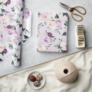 Blekande blommigt av botanisk lila vattenfärg presentpapper