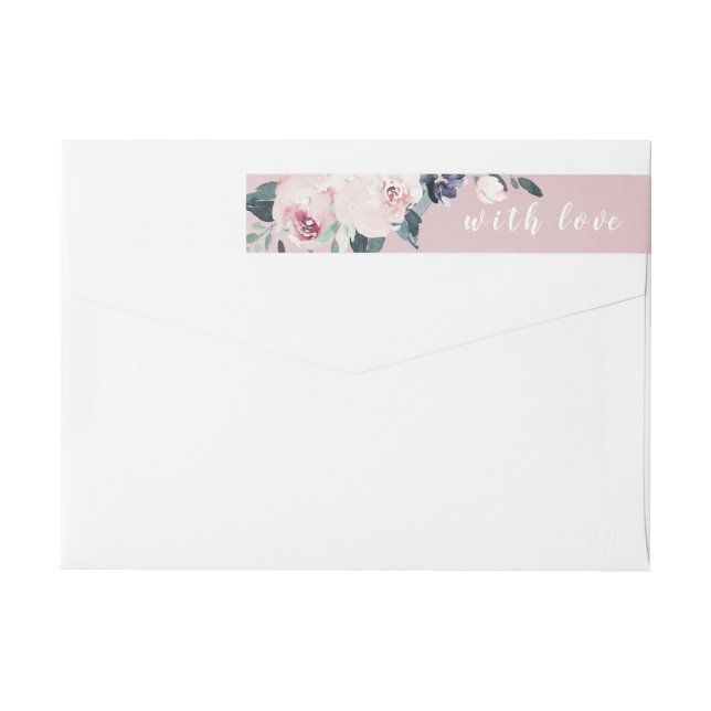 Blekande botanisk  vattenfärgsfärg blommigt Bröllo Etikettband (Baksidan)