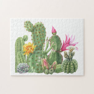 Blekande Cactus Watercolor Garden Pussel