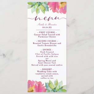 Blekande Chic Mint & Rosa Blommigt Dinner Meny