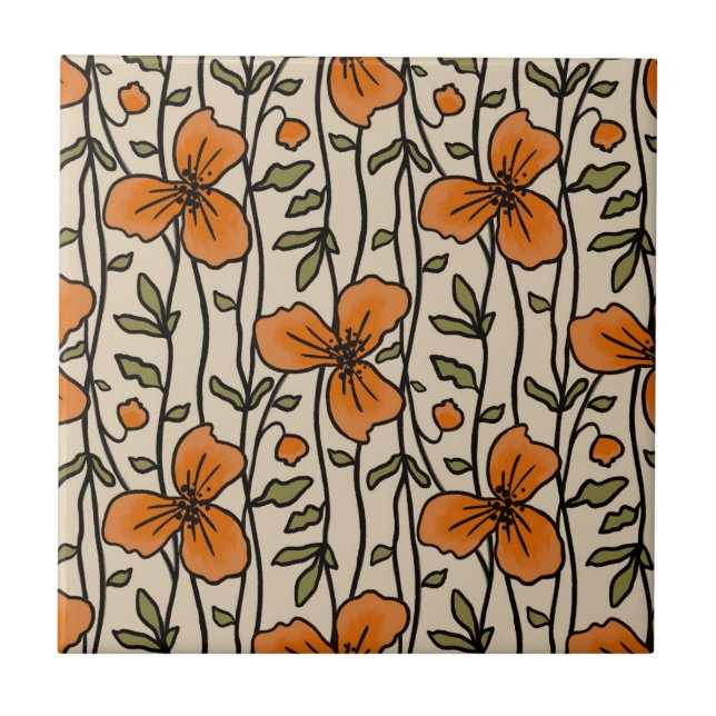 Blekande Lodrät Garden Delight Orange Flowers Kakelplatta (Framsidan)