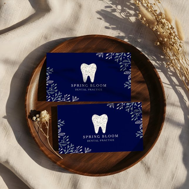 Blekande Logotyp för tandtråd Träd Visitkort (Blooming Flourishing Dental Tooth Tree Logo Business Card)
