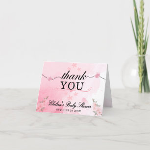 Blekande mjuk vattenfärgsfärgad Rosa Blommigt Baby Tack Kort