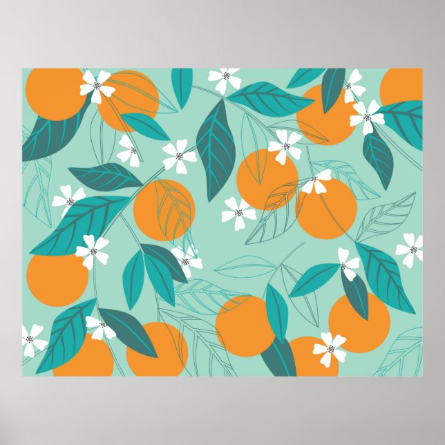 Blekande orangar i löv. illustration poster (Framsidan)