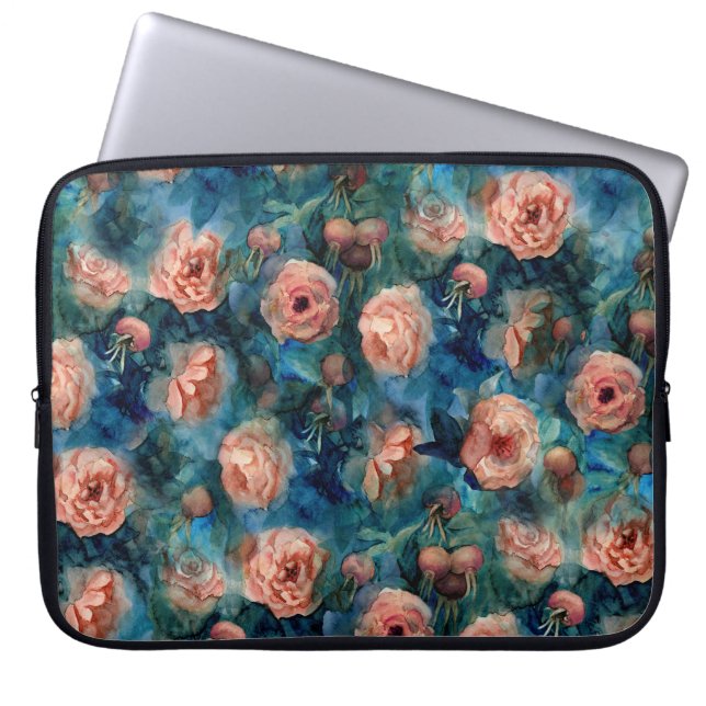 Blekande Ro vattenfärg Sömlös Mönster Laptop Fodral (Framsidan)