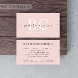 Bleken Anpassat namn Pastel Rosa White Black Monog Visitkort
