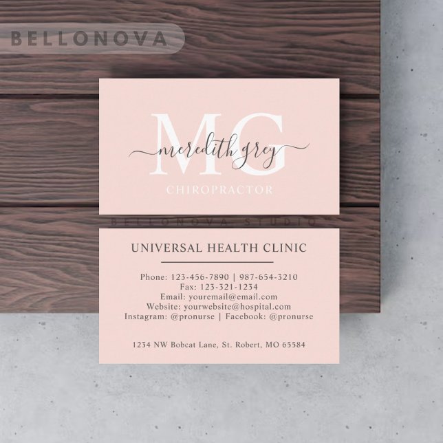 Bleken Anpassat namn Pastel Rosa White Black Monog Visitkort (Custom Name Pale Pastel Pink White Black Monogram Business Card)