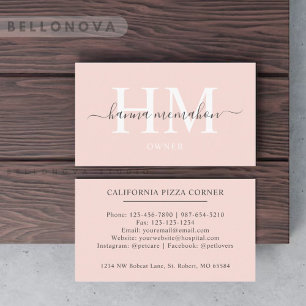 Bleken Anpassat namn Peach Rosa White Black Monogr Visitkort