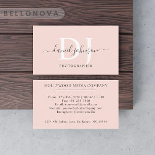 Bleken Anpassat namn Peach Rosa White Black Monogr Visitkort