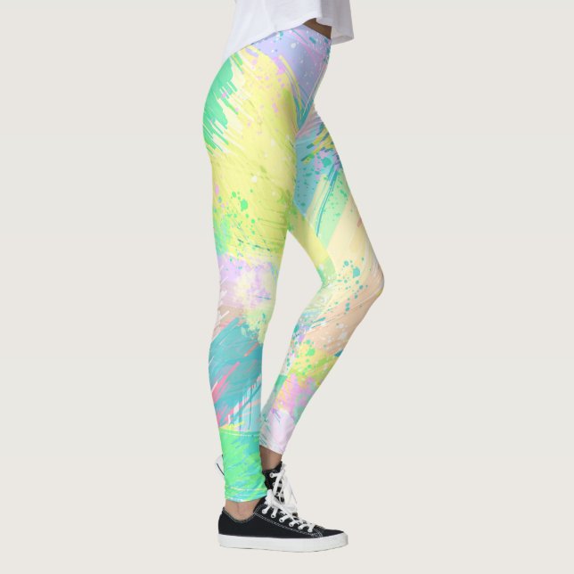 Bleken snyggt Pastel Färg Abstrakt Art Leggings (Höger)