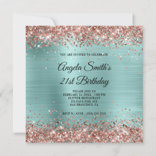Bleken Turquise Monogram ro Glitter Inbjudningar