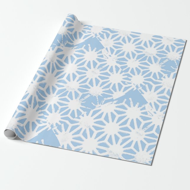 Blekens blå geometriska mönster presentpapper (Utrullad)