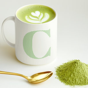 Blekens Grönt och vita polkatodmonogram Kaffemugg