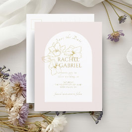 Blekens Rosa | Boho Arch Guld Blommigt Bröllop Vykort