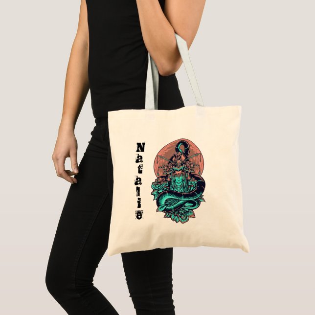 Blekens rosa och teal geisha illustration Tote Bag Tygkasse (Framsida (produkt))