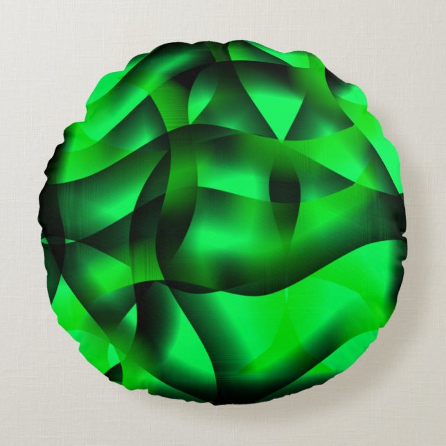 Blekgrön och svart kurning, med skugga? rund kudde (Framsidan)