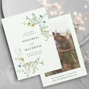 Blekgul delikat vildblomma boho bröllopsfoto spara datumet