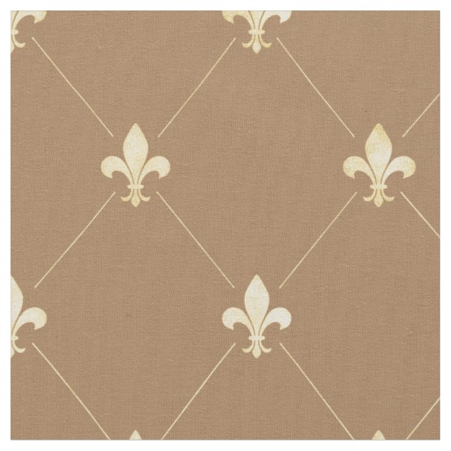 Blekgul Fleur-de-Lis (medelstor skala) Brun Tyg (Närbild)