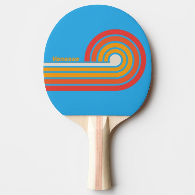 Bleknade Surfblå Lockiga Ränder med Namn Pingisracket (Framsidan)
