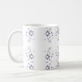 Bleknat Blått Och Vitt Blommönster Kaffemugg