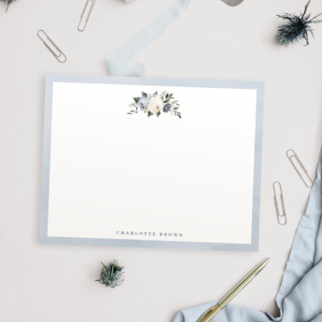 Blekning av botaniskt blått personlig anteckningskort (Blooming botanical blue personalized stationery note card)