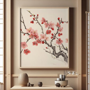Blekning av traditionell Sakura-målning Fototryck