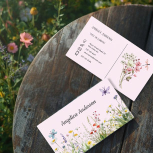 Blekrosa feminin Watercolor Wildwers Meadow Visitkort