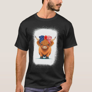 Blekt 4:e Juli Långhårig Kalv USA Patriotisk T Shirt