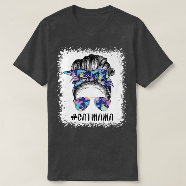 Blekt Cat Mamma Messy Hair Bun Solros Mor D T Shirt (Design framsida)