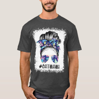 Blekt Cat Mamma Messy Hair Bun Solros Mor D T Shirt