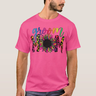 Blekt Groom Mom Leopard Sunflower Mors Dag T Shirt