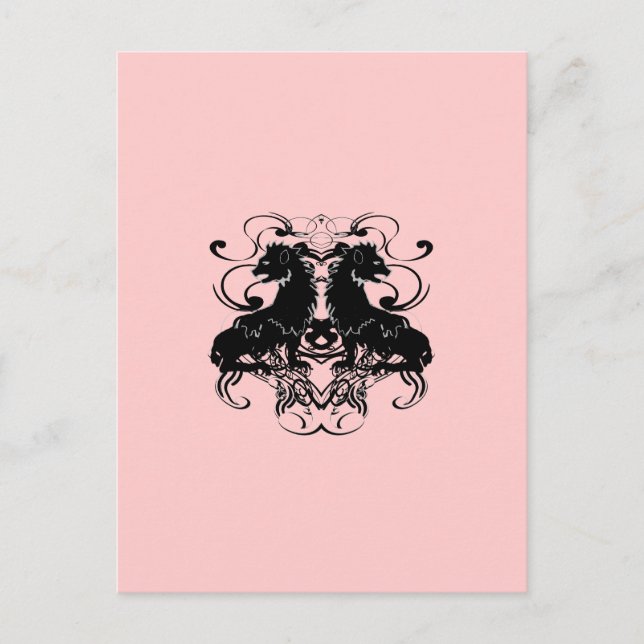 Blekt Körsbärsblommor Rosa Vintage Lejon Design Vykort (Framsida)