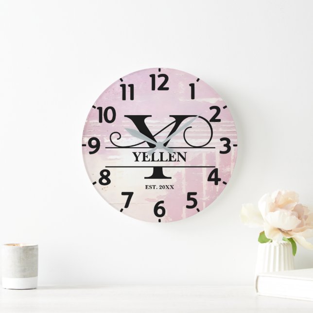 Blekt Lavendel Distressed Y Monogram Stor Klocka (Hem)